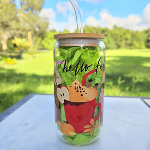 Handmade Iced Coffee Glass Cup | 16oz beer can glass, fall theme, Pumpkin Spice!
